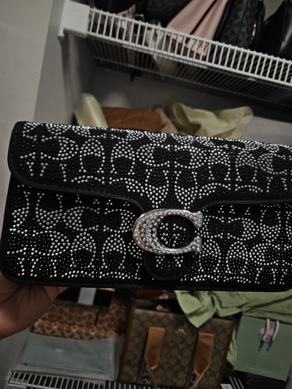 Crystal-Embellished Black Evening Clutch